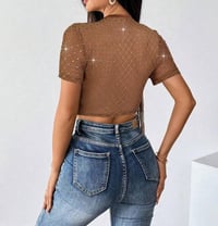 Image 2 of Brown Fringe Bling Top