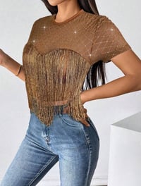 Image 1 of Brown Fringe Bling Top