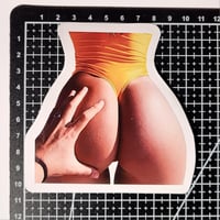 Image 2 of Reach Out & Squeeze Those Bunz Round Booty Beauty In Swimsuit Glossy Finish LAMINATED Vinyl Sticker