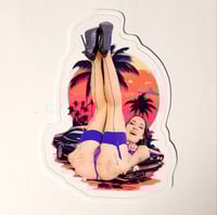 Image 1 of Freya Von Doom Spreading Her Gorgeous Ass Wearing Blue Striped Nylons & Garter Matte Vinyl Sticker