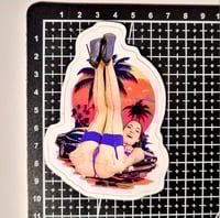 Image 2 of Freya Von Doom Spreading Her Gorgeous Ass Wearing Blue Striped Nylons & Garter Matte Vinyl Sticker