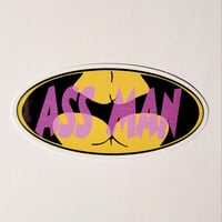 Image 1 of Ass Man Superhero Logo Glossy Finish Paper Sticker