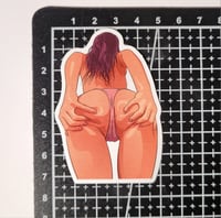 Image 2 of Illustrated Beauty In Pink Thong Spreading Her Booty Cheaks Glossy Finish Paper Sticker
