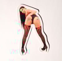Image 1 of Gorgeous Kelly Oliveira In Stockings & Heels Spreading Her Ass Glossy Finish LAMINATED Vinyl Sticker