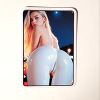 Image 1 of Gorgeous Topless Blonde Wearing Zip Up White Latex Pants On Her Nice Round Ass Matte Vinyl Sticker