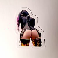 Image 1 of Alternative Beauty Wearing Corset & Flaming Latex Stockings Poppin' Dat Booty Glossy Finish Sticker