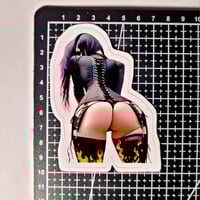 Image 2 of Alternative Beauty Wearing Corset & Flaming Latex Stockings Poppin' Dat Booty Glossy Finish Sticker