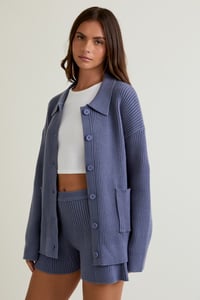 Image 4 of Knit Sweater Jacket With Front Pocket & Shorts