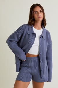 Image 1 of Knit Sweater Jacket With Front Pocket & Shorts