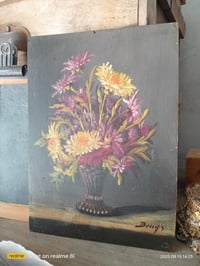 Image 1 of Peinture à l'huile sur bois, bouquet champêtre 