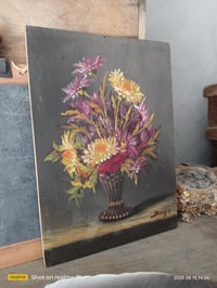Image 2 of Peinture à l'huile sur bois, bouquet champêtre 