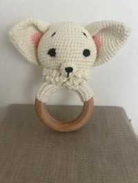 Image 1 of Handcrafted Crochet Fox Rattle Wooden Teether