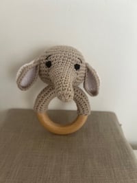 Image 1 of Handcrafted Crochet Elephant Rattle Wooden Teether