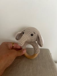 Image 2 of Handcrafted Crochet Elephant Rattle Wooden Teether