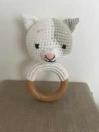 Image 2 of Handcrafted Crochet Cat Rattle Wooden Teether
