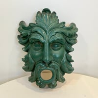 Image 1 of Ancien mascaron de fontaine terre cuite vert bronze tête de Poséidon Neptune
