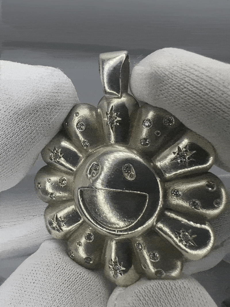 Image of 925 Sterling Silver VVS1 Diamond Set Murakami Flower Pendant by Water and Gold 