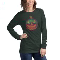 Image 5 of Long Sleeve Tee (Adult M/F) - Jack O Lantern Retro Orange Glow
