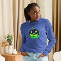 Image 18 of Long Sleeve Hoodie Tee (Adult M/F) - Vintage Jack O Lantern Green-BLK