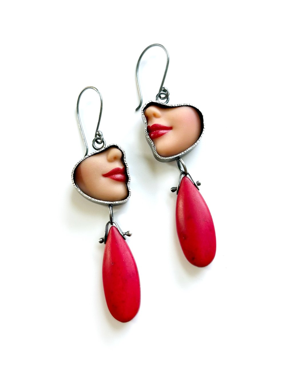Image of Profile Smile Earrings - Red