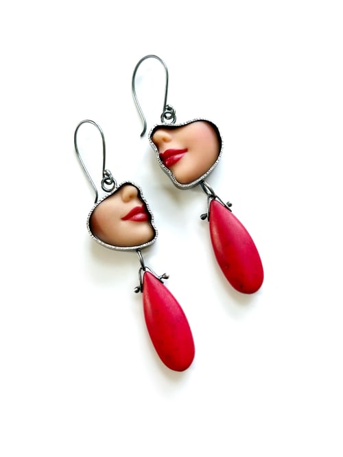 Image of Profile Smile Earrings - Red