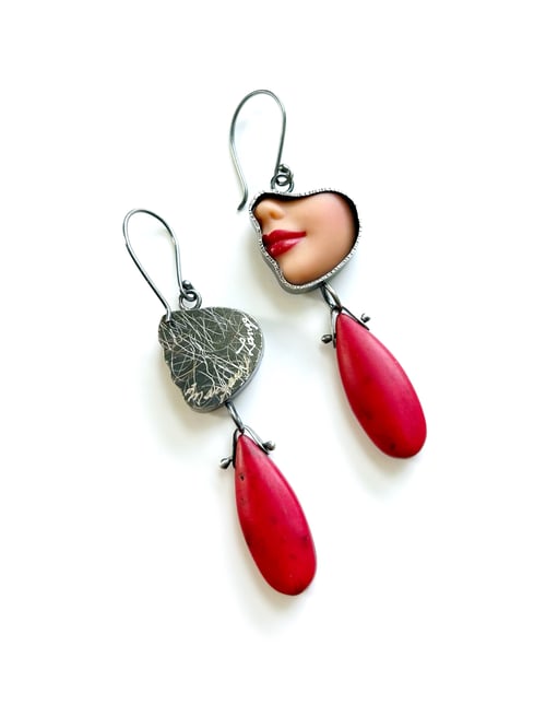 Image of Profile Smile Earrings - Red