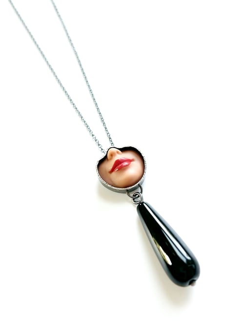 Image of Smile Necklace with Black Onyx Stone Drop