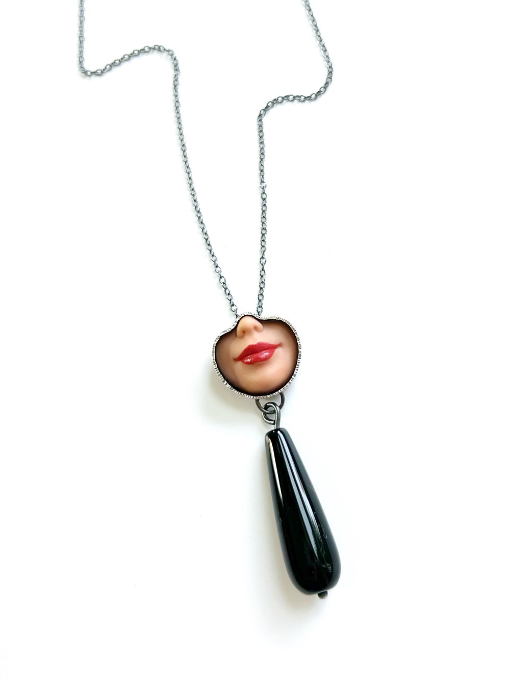 Image of Smile Necklace with Black Onyx Stone Drop