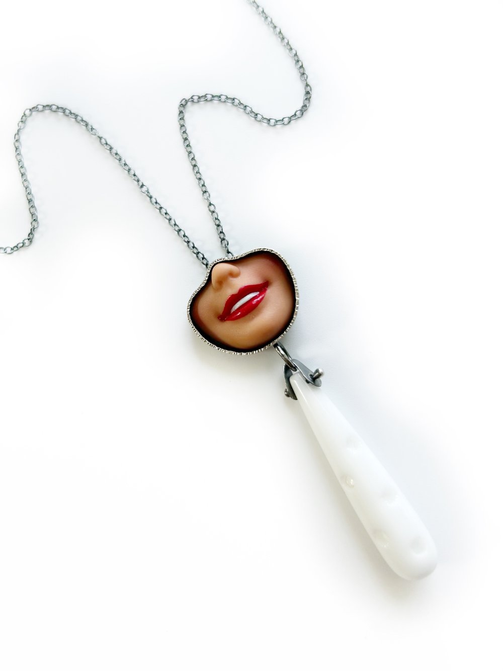 Image of Smile Necklace with White Polka Dot Drop