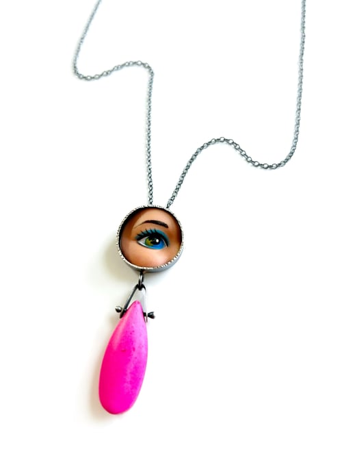 Image of Eye Necklace with Pink Stone Drop