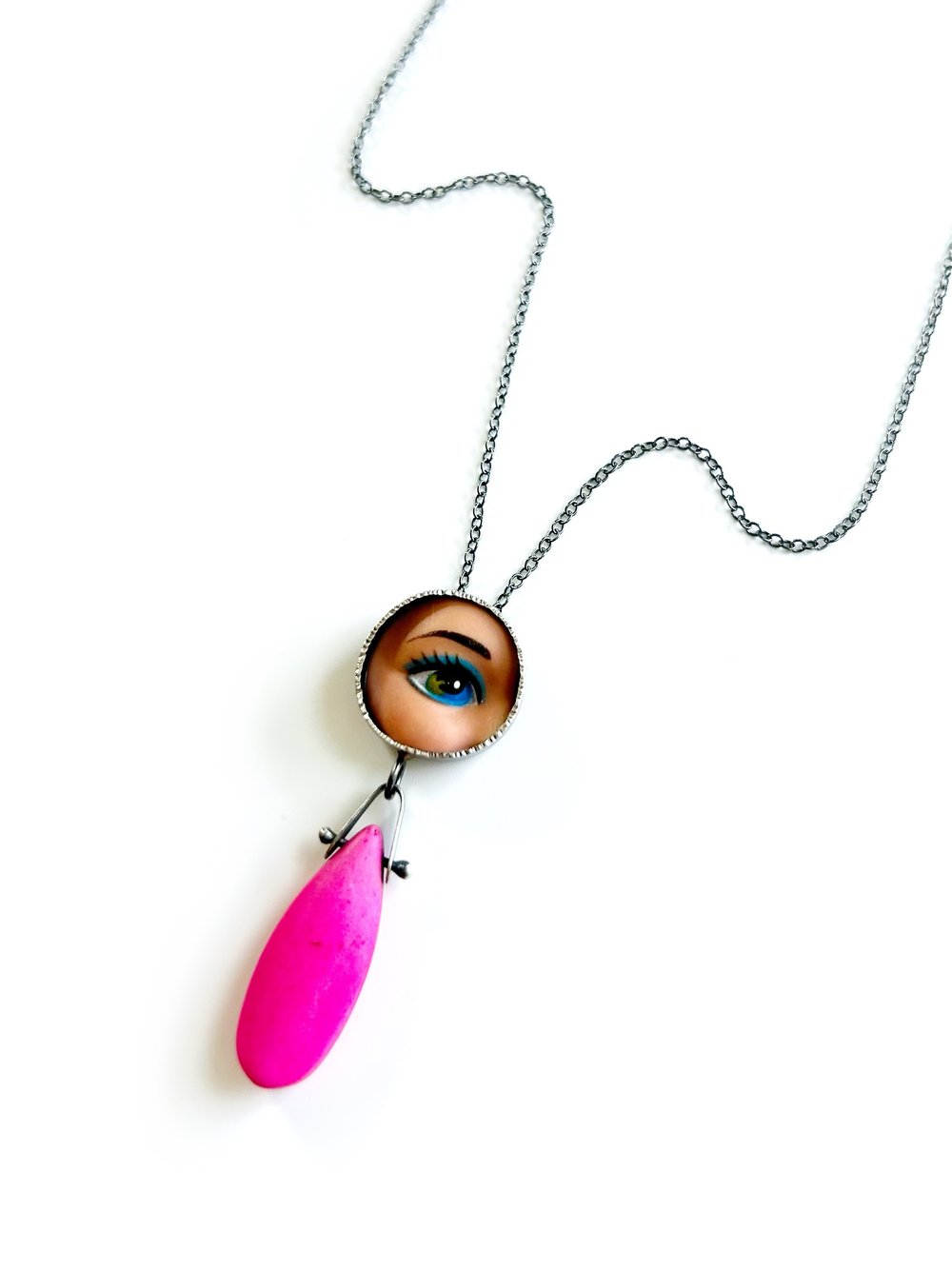 Image of Eye Necklace with Pink Stone Drop
