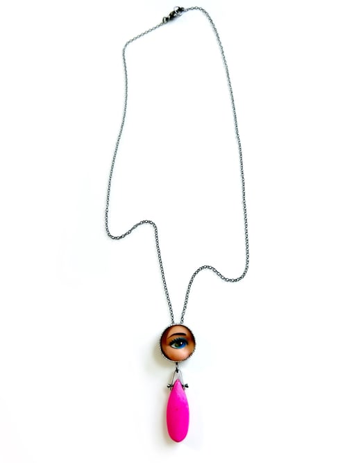 Image of Eye Necklace with Pink Stone Drop