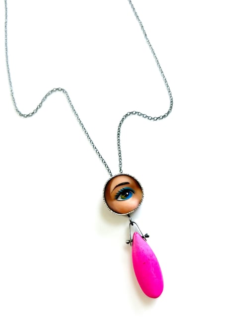 Image of Eye Necklace with Pink Stone Drop