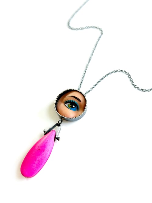 Image of Eye Necklace with Pink Stone Drop