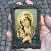 Image 2 of Cadre miniature Vierge Marie lithographie polychrome XIXe