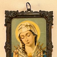 Image 3 of Cadre miniature Vierge Marie lithographie polychrome XIXe