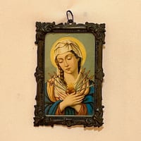 Image 1 of Cadre miniature Vierge Marie lithographie polychrome XIXe