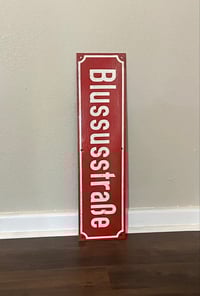 Image 2 of Vintage (ca. 1950s) German (Enamel) Street Sign (Rare Red)  - "Blussusstraße"