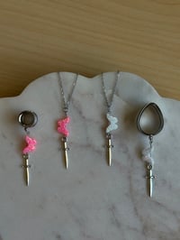 Image 4 of Pink Flutter of Death Dangles (Silver)
