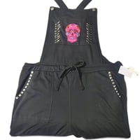 Image 1 of Women's Black Wall flower Overalls light weight knit embellished w-studs pins & skull patches