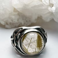 Image 2 of Celtic Sterling Silver Rutilated Quartz Ring - Triquetra Series, Size 7