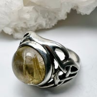 Image 4 of Celtic Sterling Silver Rutilated Quartz Ring - Triquetra Series, Size 7