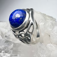 Image 2 of Celtic Style Sterling Silver Ring with High-Quality Lapis Lazuli