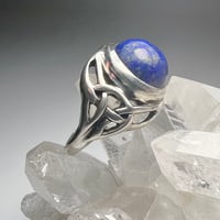 Image 1 of Celtic Style Sterling Silver Ring with High-Quality Lapis Lazuli