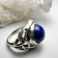 Image 3 of Celtic Style Sterling Silver Ring with High-Quality Lapis Lazuli