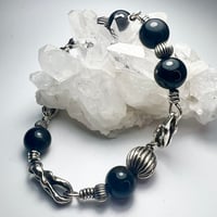 Image 1 of Black Tourmaline Sterling Silver Beaded Bracelet - 9.5 Inch
