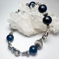 Image 2 of Black Tourmaline Sterling Silver Beaded Bracelet - 9.5 Inch