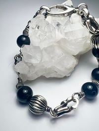 Image 3 of Black Tourmaline Sterling Silver Beaded Bracelet - 9.5 Inch