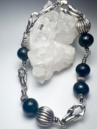 Image 4 of Black Tourmaline Sterling Silver Beaded Bracelet - 9.5 Inch