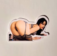 Image 1 of Gorgeous Latina Abella Anderson Wearing Stockings & Garter Belt Lingerie Glossy Finish Vinyl Sticker